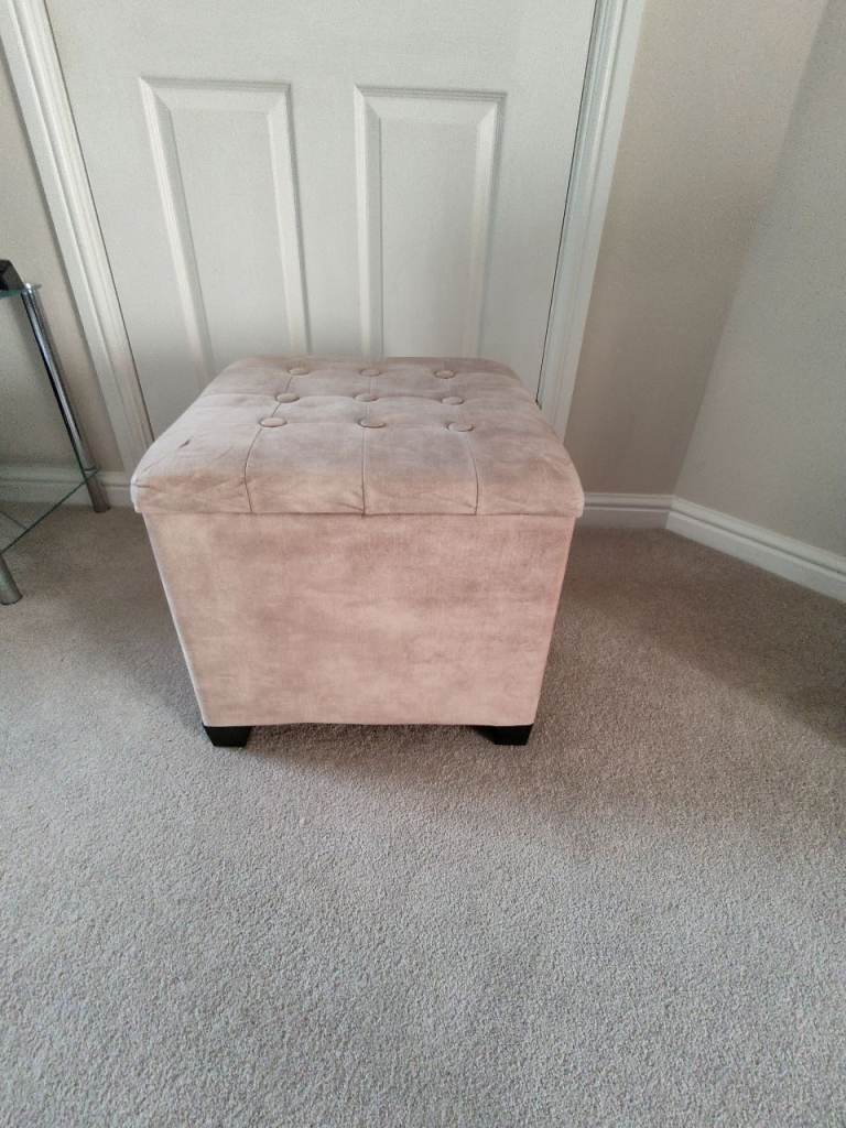 45cm Cube Cloud Velvet Padded Seat Ottoman Storage Stool Box, with Lid