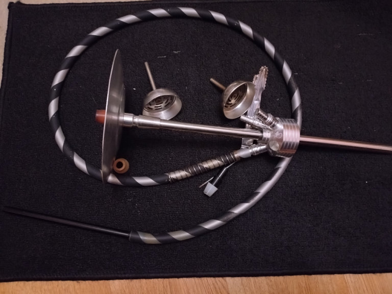 Shisha Pipe - 4-Hose Stem, Large Glass Base Vase, 1.9m Long Brown Leather Hose - Magix Hookah