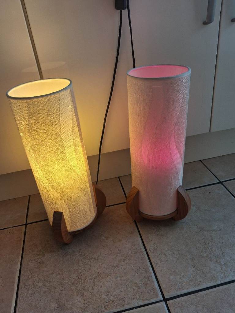 Pair of Modern Wooden Base Table Lamps – Good Condition