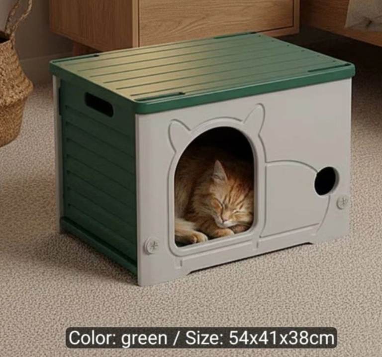 Plastic Outdoor Cat House Waterproof Feral Cat Shelter (Green)