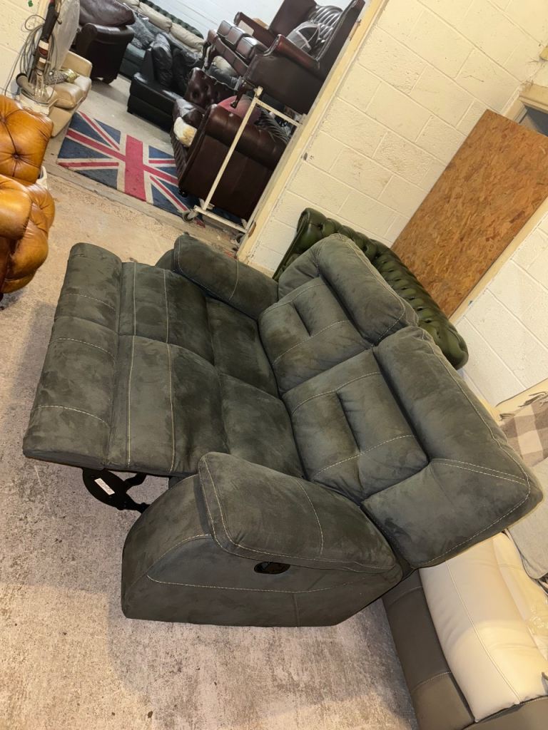 image for Harveys grey suede fabric manual recliner two seater sofa