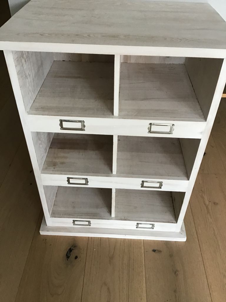 Wooden Storage Unit with compartments. White Washed, Good Condition
