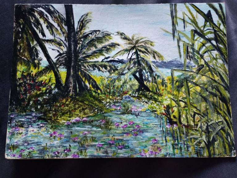 Small oil painting Tahiti lily ponds