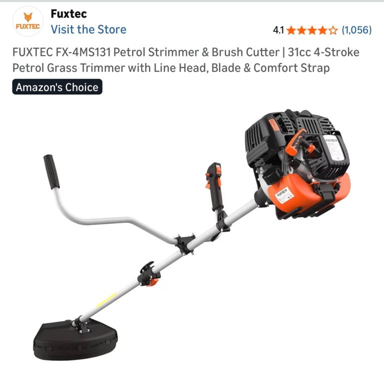 FUXTEC FX-4MS131 Petrol Strimmer & Brush Cutter | 31cc 4-Stroke Petrol Grass Trimmer with Line Head