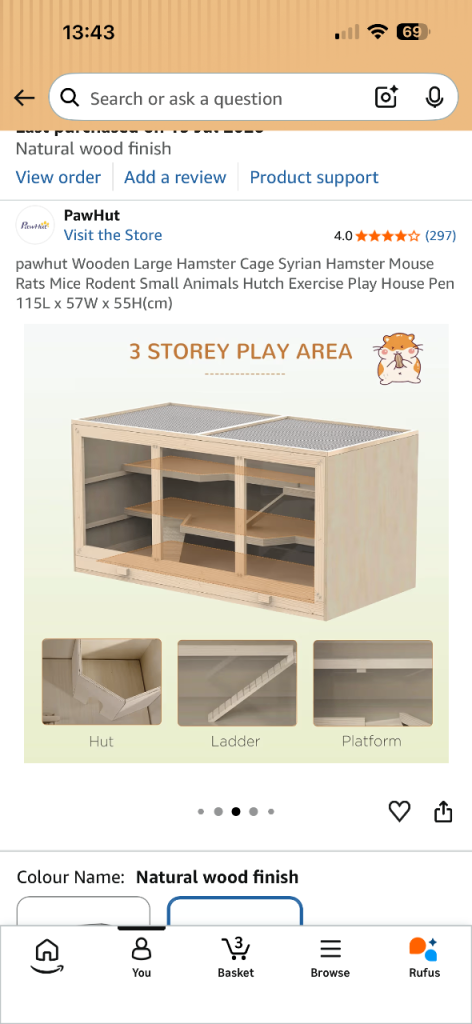 Large 3 Storey Wooden Small Animal Cage 
