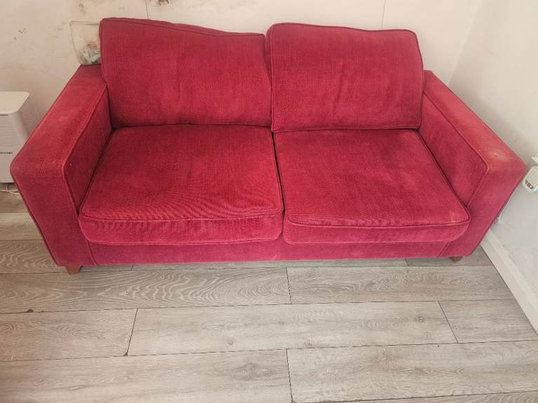Red Fabric Two-Seater Sofa - Fair Condition