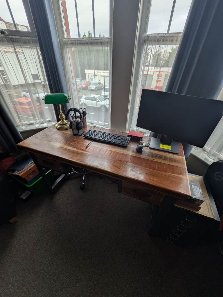 Rustic style wooden desk with metal frame