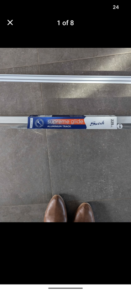 One Swish supreme glide aluminium track curtain rail 225cm. (Two available)