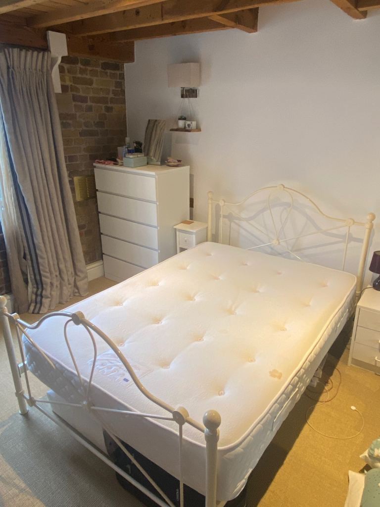 White Double Bed Frame with Mattress