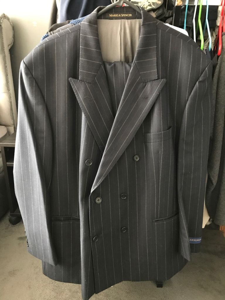 Marks & Spencer Sartorial Pinstripe Suit – Light Navy, Good Condition