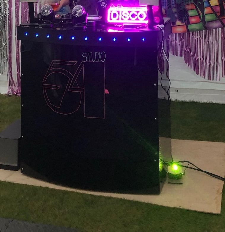 Black acrylic dj booth/bar with LED lights 