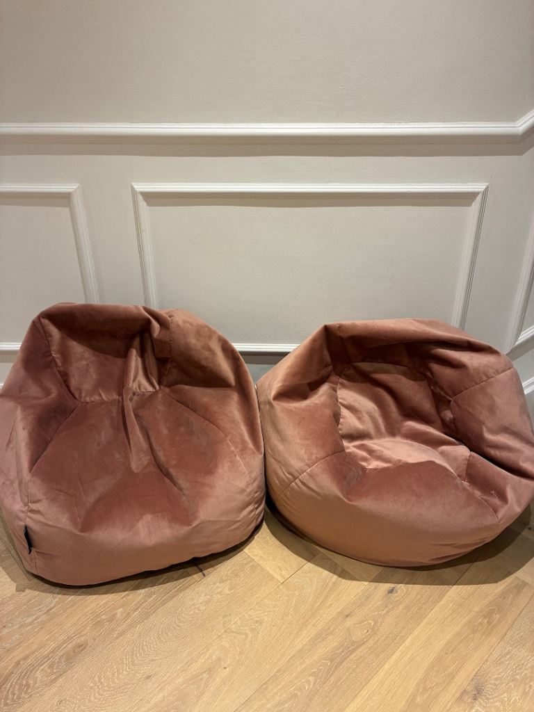 Dusky pink velvet beanbag pouffes x2