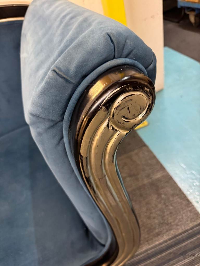 Decorative Blue Wedding chair sofa French Empire style scroll end chaise lounge