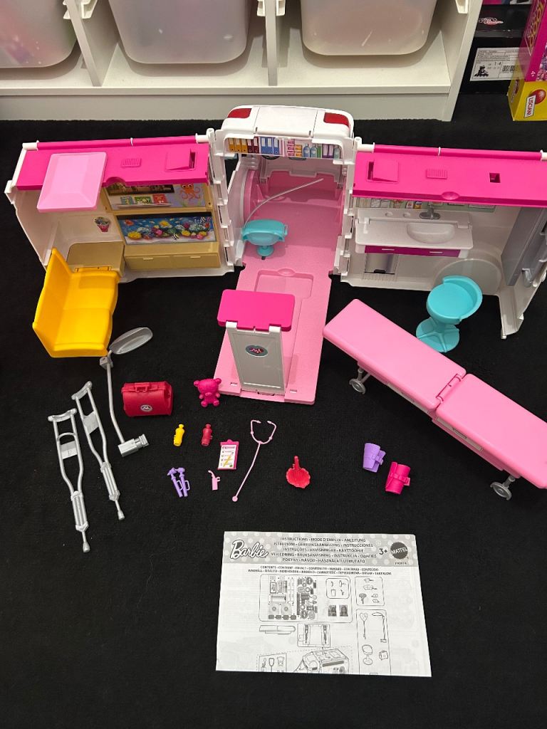 Barbie Ambulance and Hospital Playset, Emergency Vehicle with Lights and Sounds Transforms into Care