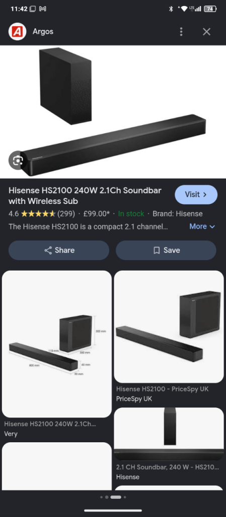 Hisense HS2100 2.1Ch Soundbar with Wireless Subwoofer