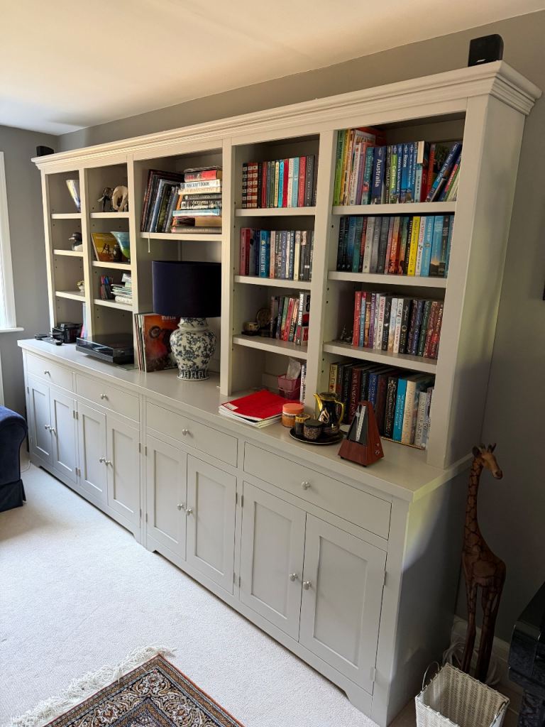 Large Grey Wooden Bookcase with Storage Cupboards 