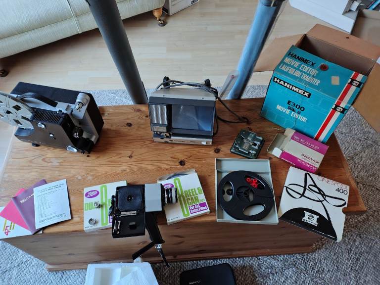 1970's home movie equipment - chinon and hanimex camera, editor, splicer etc