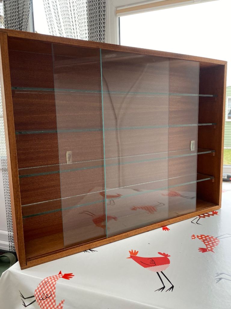Vintage Wall Display Cabinet – Glass Sliding Doors, Good Condition