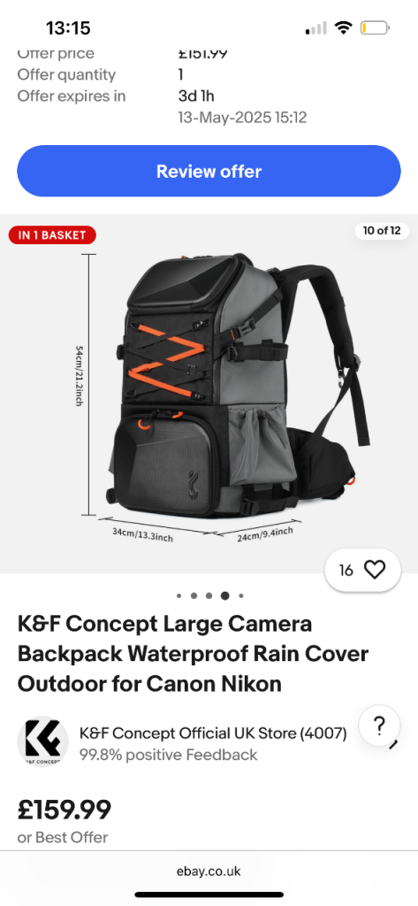 K&F concept large camera backpack with rain cover