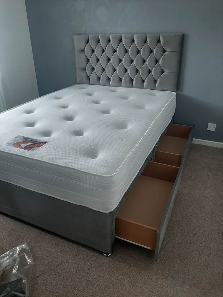 Standard DOUBLE Plush Velvet DIVAN Bed Base & Mattress TODAY DELIVERY Cash On Delivery 🚚📞
