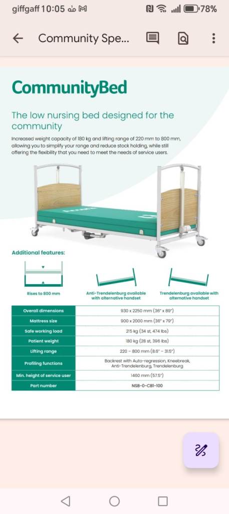 Accora medical floor bed brand new never used