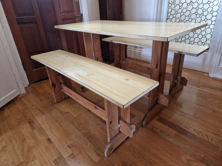 Pine effect bench style kitchen table