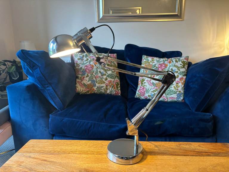 Beautiful B&Q Colours Chrome Silver Steel Industrial Anglepoise Style Desk Lamp