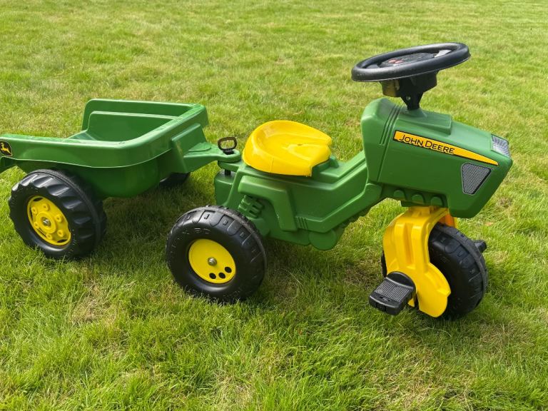 John Deere Pedal Tractor with Trailer – Green & Yellow, Good Condition