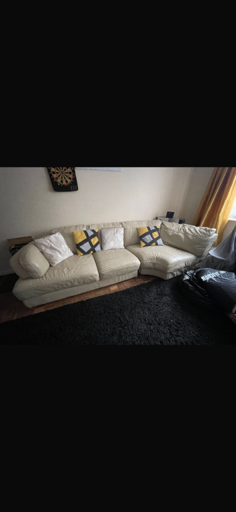 Cream leather corner sofa
