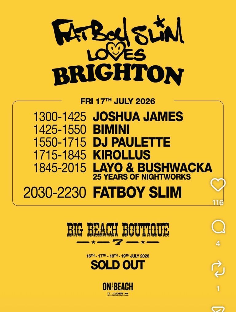Fatboy Slim Loves Brighton Ticket - Big Beach Boutique, Friday 17th July 2026