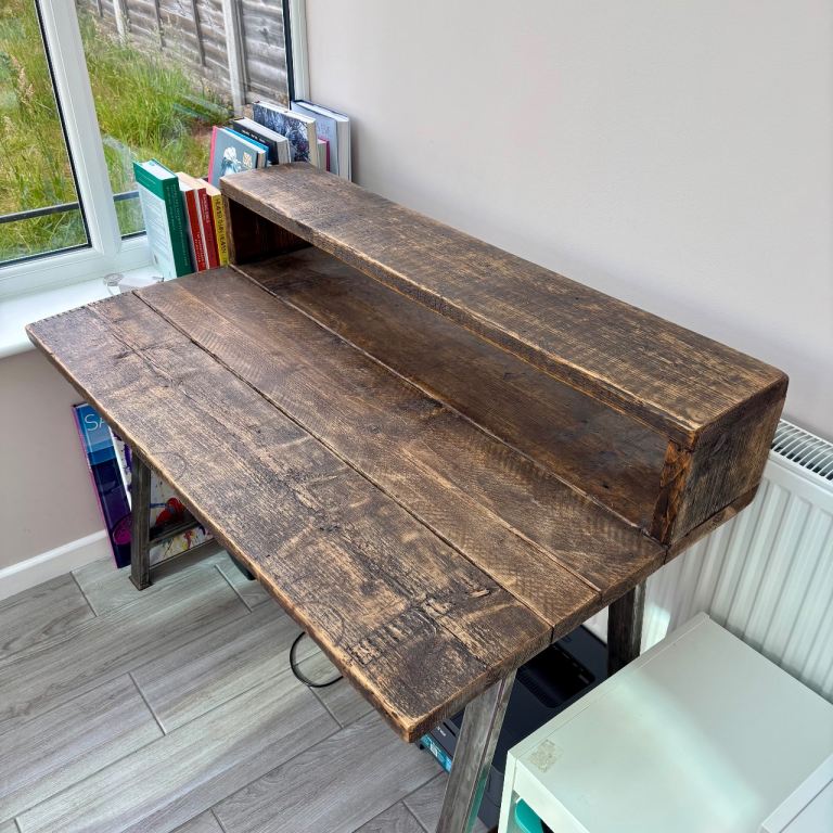 Solid Wood Rustic Chunky Reclaimed Desk With Monitor Stand