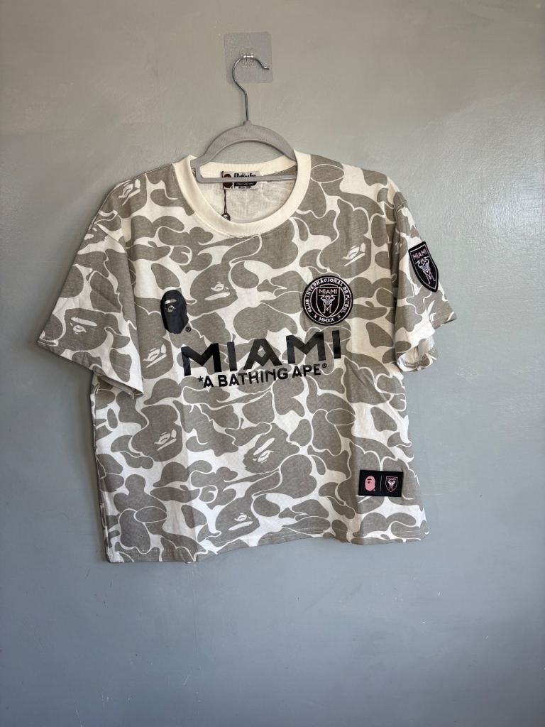 BAPE Miami Football Shirt - White/Grey Camo, NEW with Tags