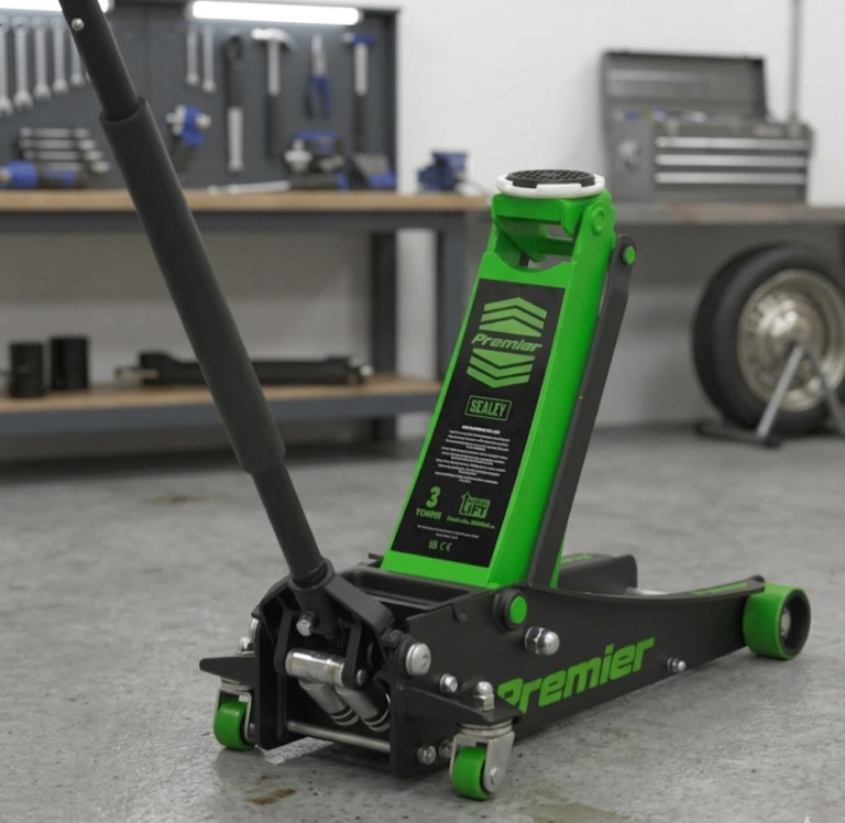 Sealey 3 Tonne Trolley Jack with Super Rocket Lift & Axle Stands 