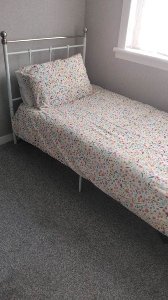 Single Metal Bed Frame with Mattress – Good Condition