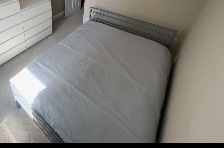 Metal Double Bed Frame – Grey, Good Condition