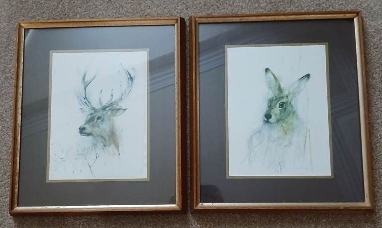 2 OFF LOVELY VINTAGE MADS STAGE DENMARK ARTIST FRAMED SIGNED PRINTS READ DESCRIPTION. 