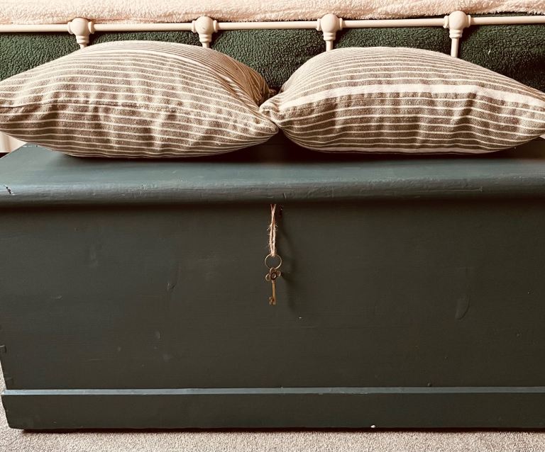Painted Storage Chest with Floral-Lined Interior