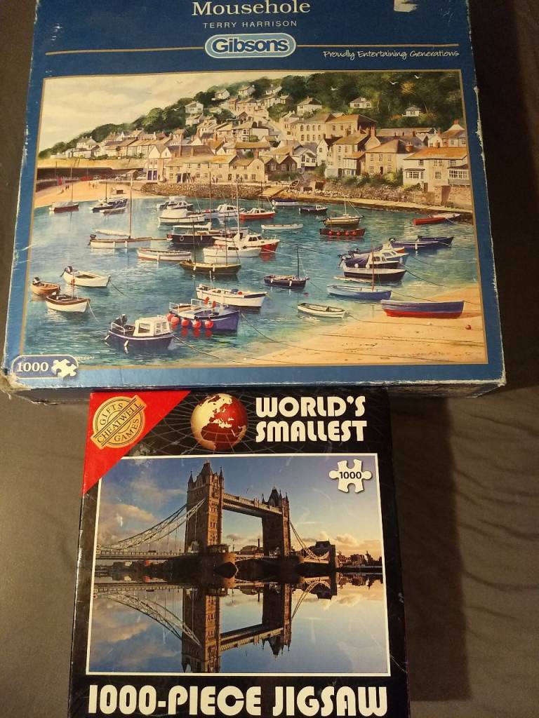image for Two 1000 piece jigsaws. Worlds smallest 1000 piece jigsaw, Cornish fishing village