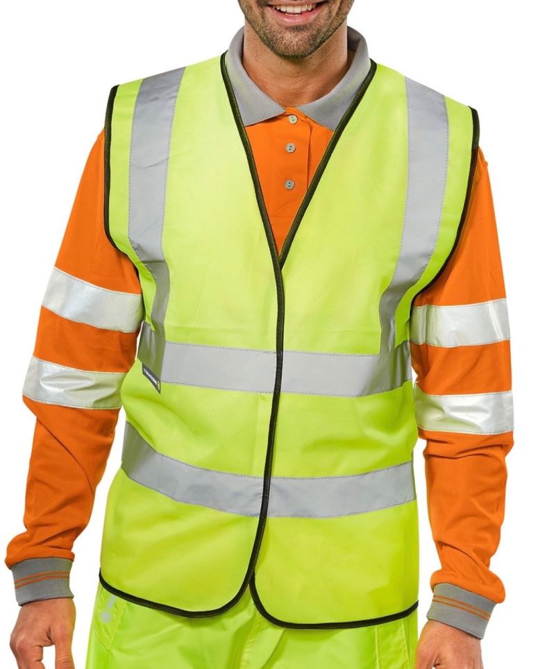Beeswift Hi Vis Yellow Safety Vest Waistcoat Reflective WCENGL EN ISO 20471 Cl 2