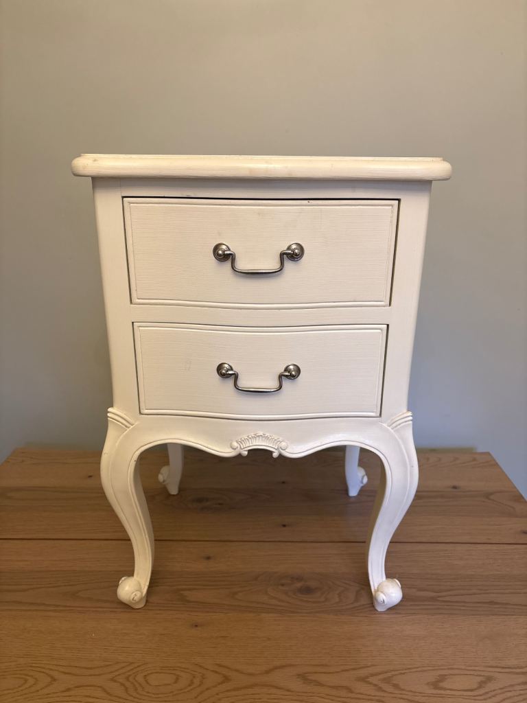 French-Style Cream Bedside Cabinet — Two Drawers
