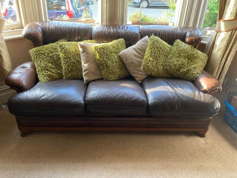 Vintage Real Leather 3 piece suite and stool good condition  - 'Reasonable' offer accepted 