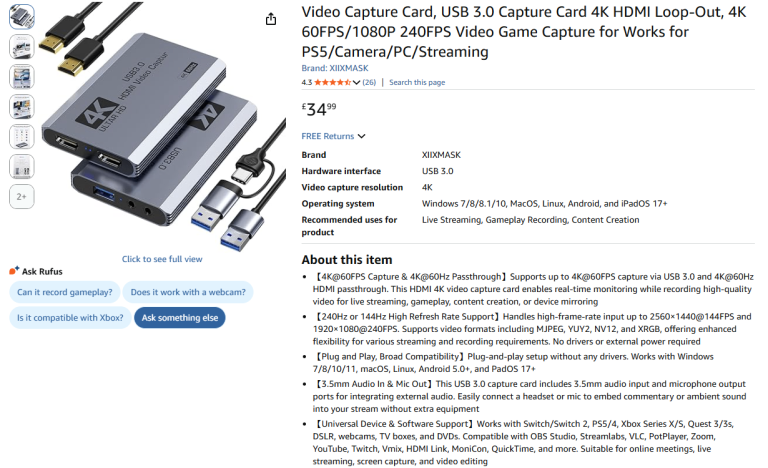 Brand new 4K Video Capture Card - Brand new at half price 