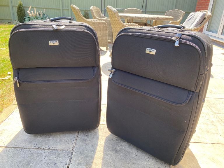 Pair of Antler Black Fabric Suitcases 