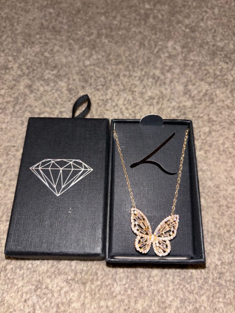 Gold Diamond Simulant Large Butterfly Necklace