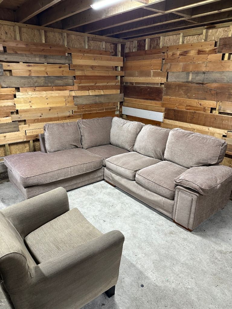 DFS Light brown/beige corner sofa and Ikea armchair *free local drop off*
