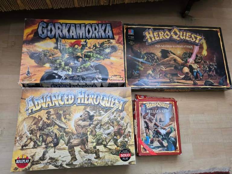 Gorkamoka + Advance Heroquest + Hero Quest + Keller's Keep - Games Workshop Vintage Board Games