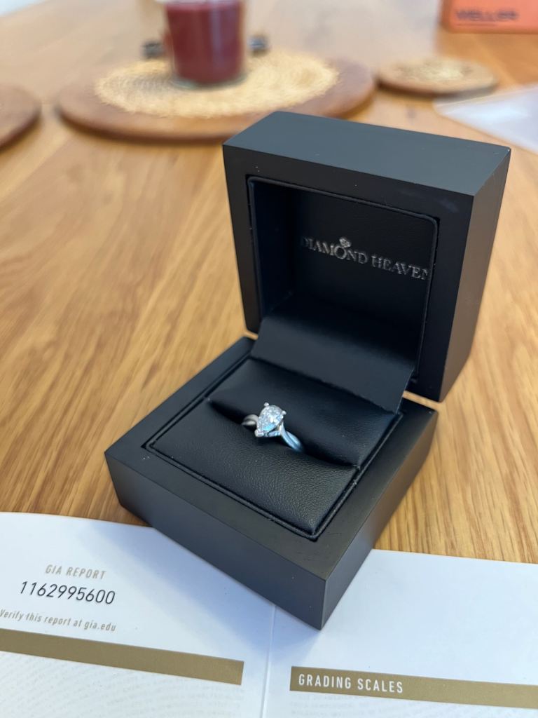 Natural Pear Diamond Solitaire on platinum Ring 1.00ct H VVS2 GIA Size I 1/2