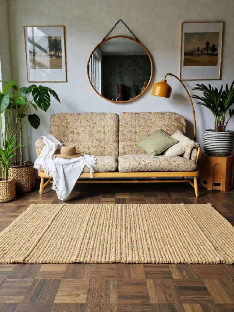Vintage Ercol 766 Jubilee Three-Seater Sofa – Blonde Wood – Mid-Century Modern