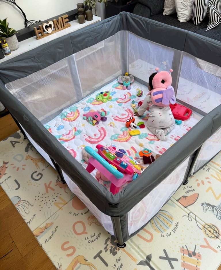 Large Baby Playpen – Grey, Good Condition