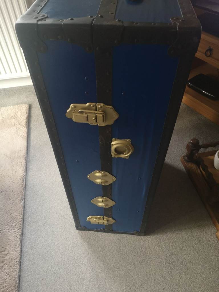 Blue Wooden Storage Chest Trunk - Good Condition